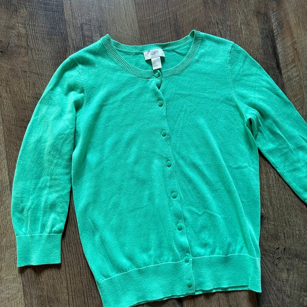 Women's LOFT Green Cardigan Sweater S